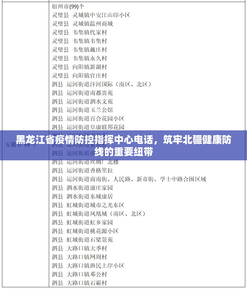 黑龙江省疫情防控指挥中心电话，筑牢北疆健康防线的重要纽带