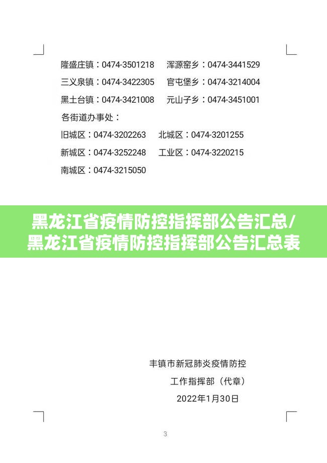 黑龙江省疫情防控指挥部公告汇总/黑龙江省疫情防控指挥部公告汇总表