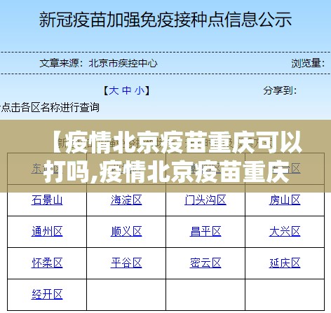 【疫情北京疫苗重庆可以打吗,疫情北京疫苗重庆可以打吗最新消息】