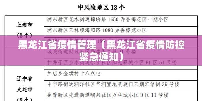 黑龙江省疫情管理（黑龙江省疫情防控紧急通知）